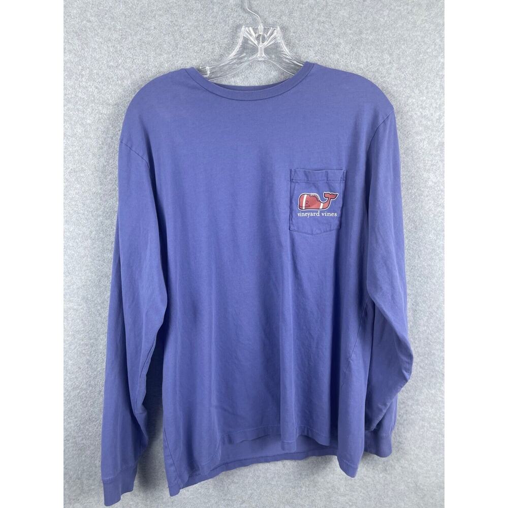 Vineyard Vines Shirt Mens M Blue Long Sleeve Crew Neck Whale Football Tee Pocket